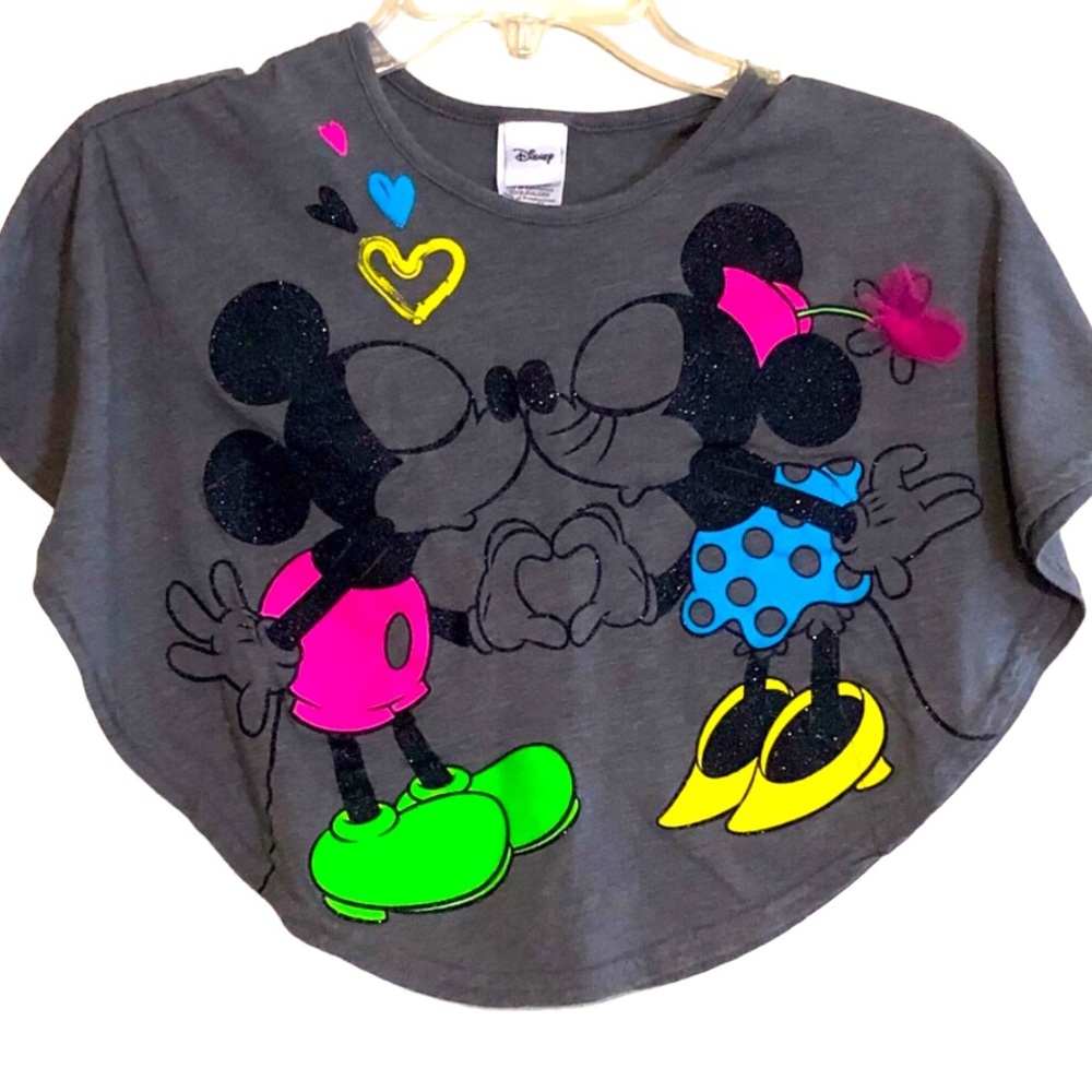 Disney Girls Size 4 Mickey & Minnie Glittery Neon Pullover Top Batwing S… - Picture 10 of 10